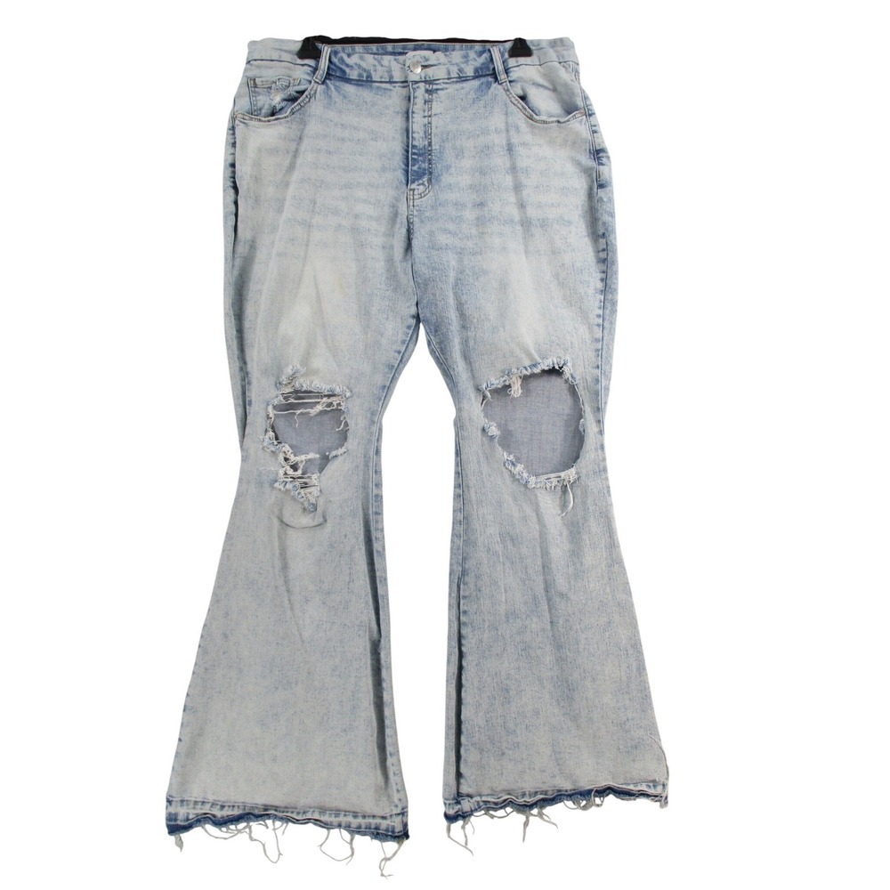 Rue21 Rue+ Womens 24W Light Wash Distressed High Rise Flare Jeans 7299